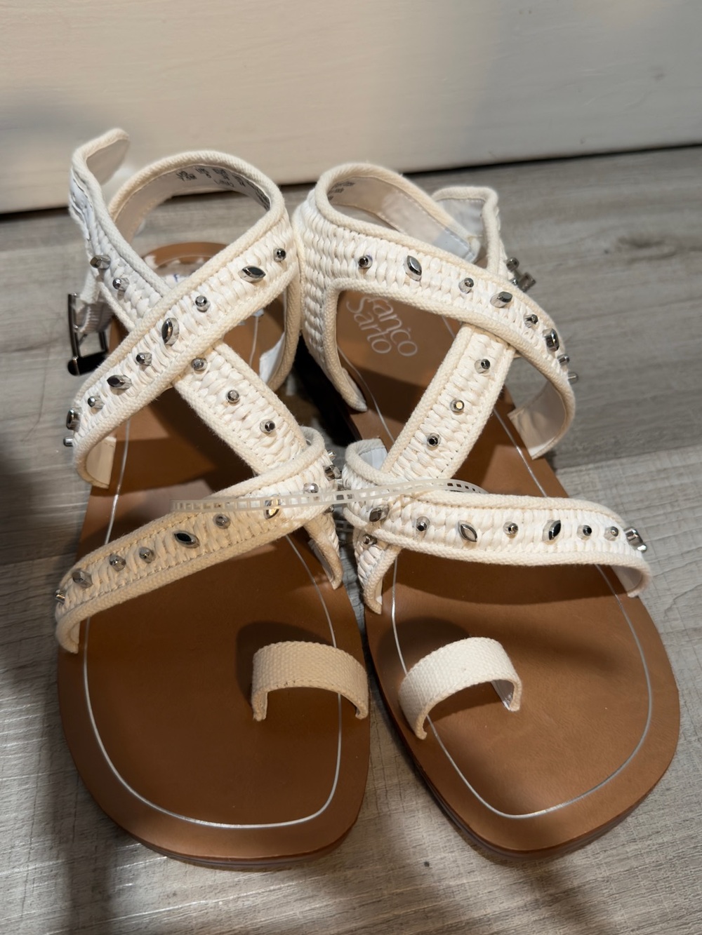 Franco Sarto Ivory Braided Studded Strappy Sandals